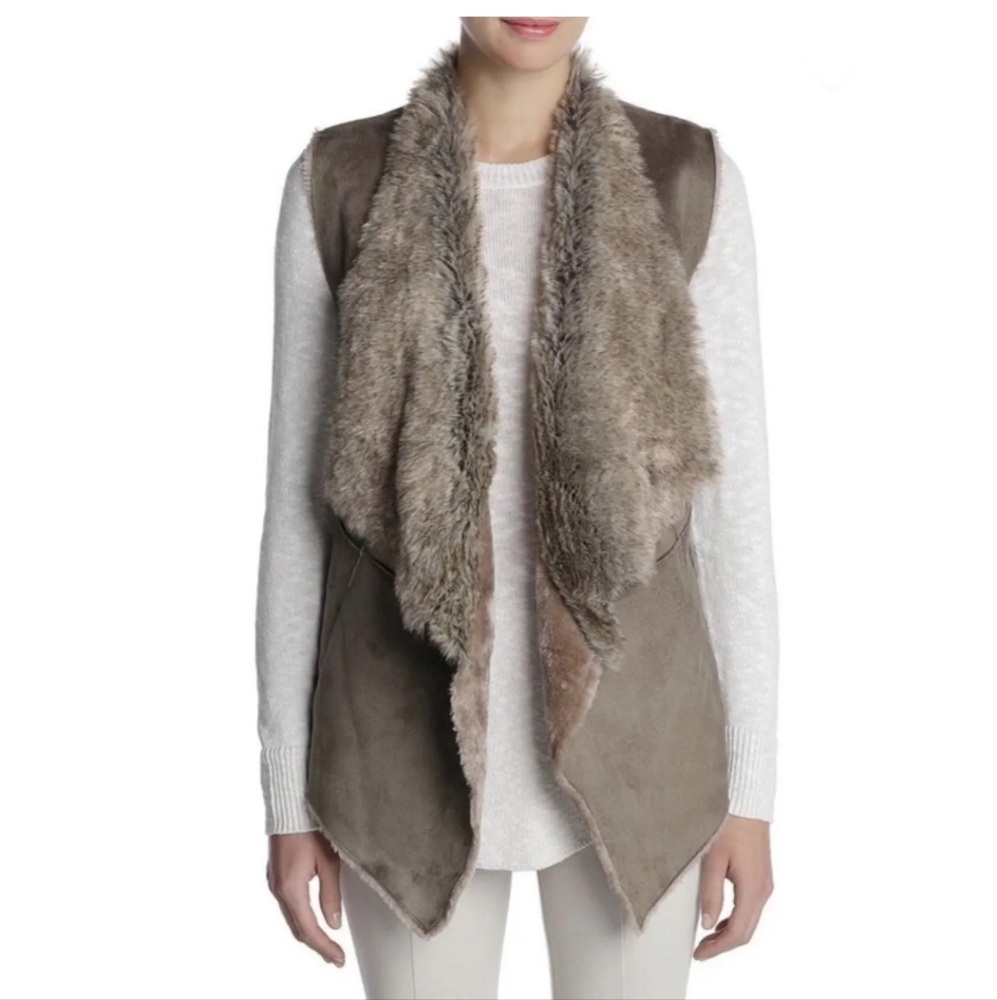 NIC+ZOE Faux Fur Open Drape Vest Size XS